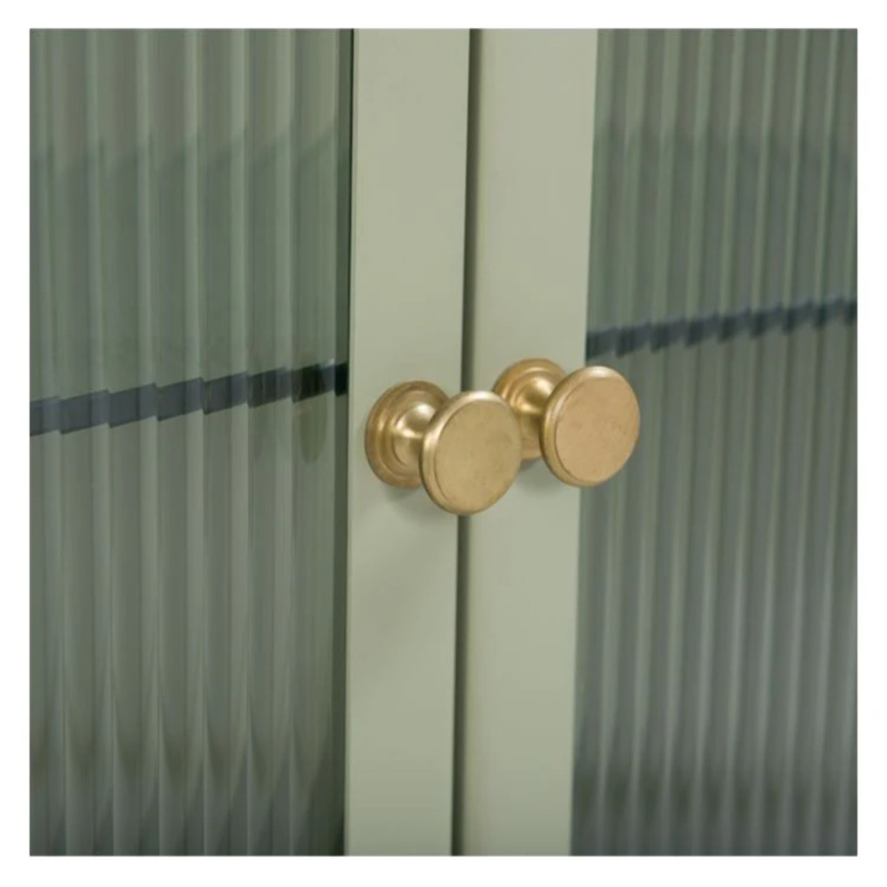 Buffet 2 portes 2 tiroirs en métal vert, manguier et verre - Marnie