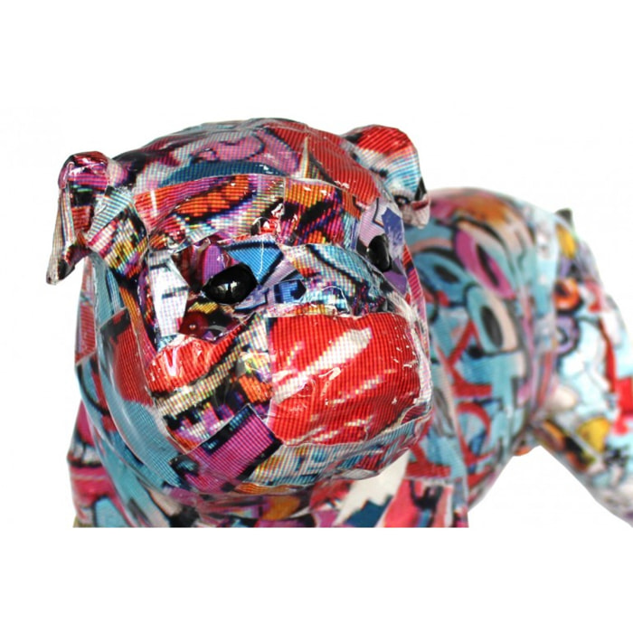 Statuette chien patchwork multicolore en résine H26cm - GRAFI