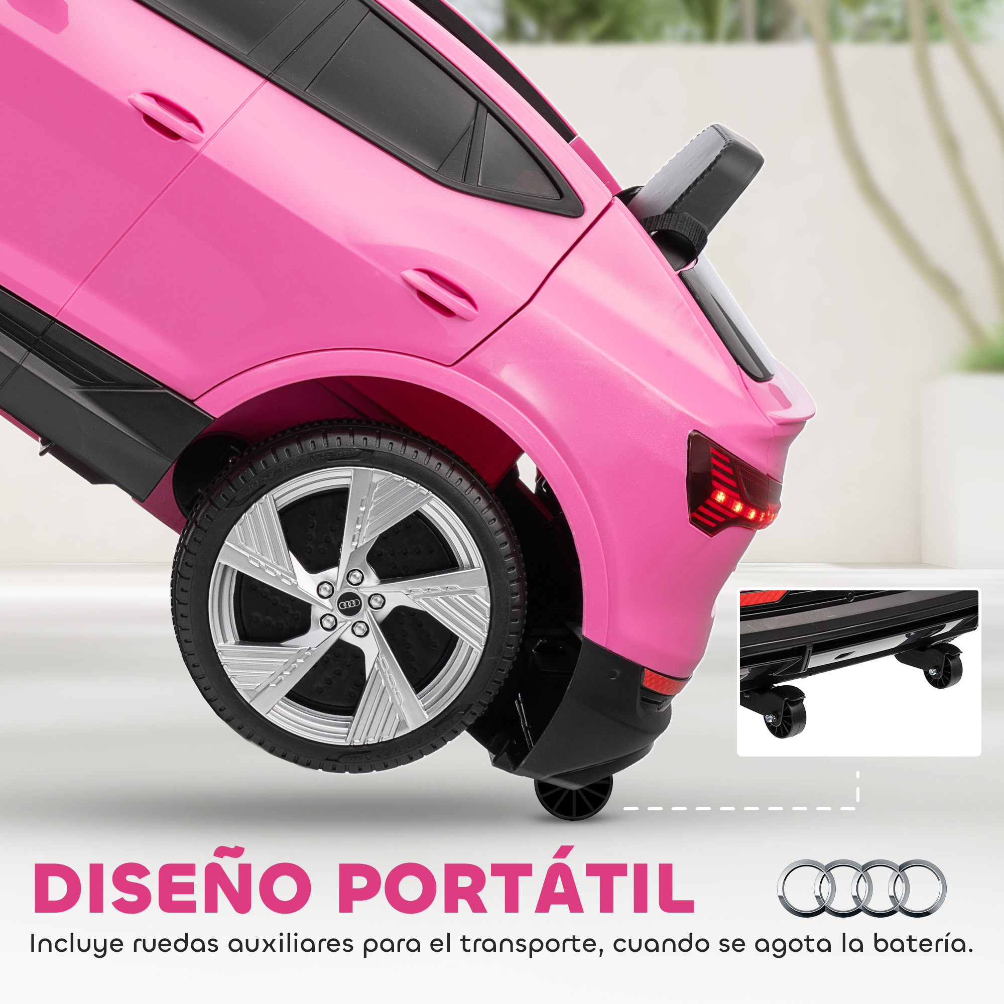 Coche Eléctrico para Niños de +3 Años Audi E-tron, Coche de Batería 12V con Mando a Distancia, Faros LED, Bocina, Música, USB, Apertura de Puerta y Velocidad 3-5 km/h, Rosa