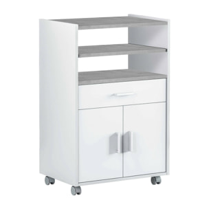 Carrello Scottsdale, Mobile ausiliare per cucina con ruote, Armadio multiuso con 2 ante e 1 ripiano, cm 59x40h92, Bianco