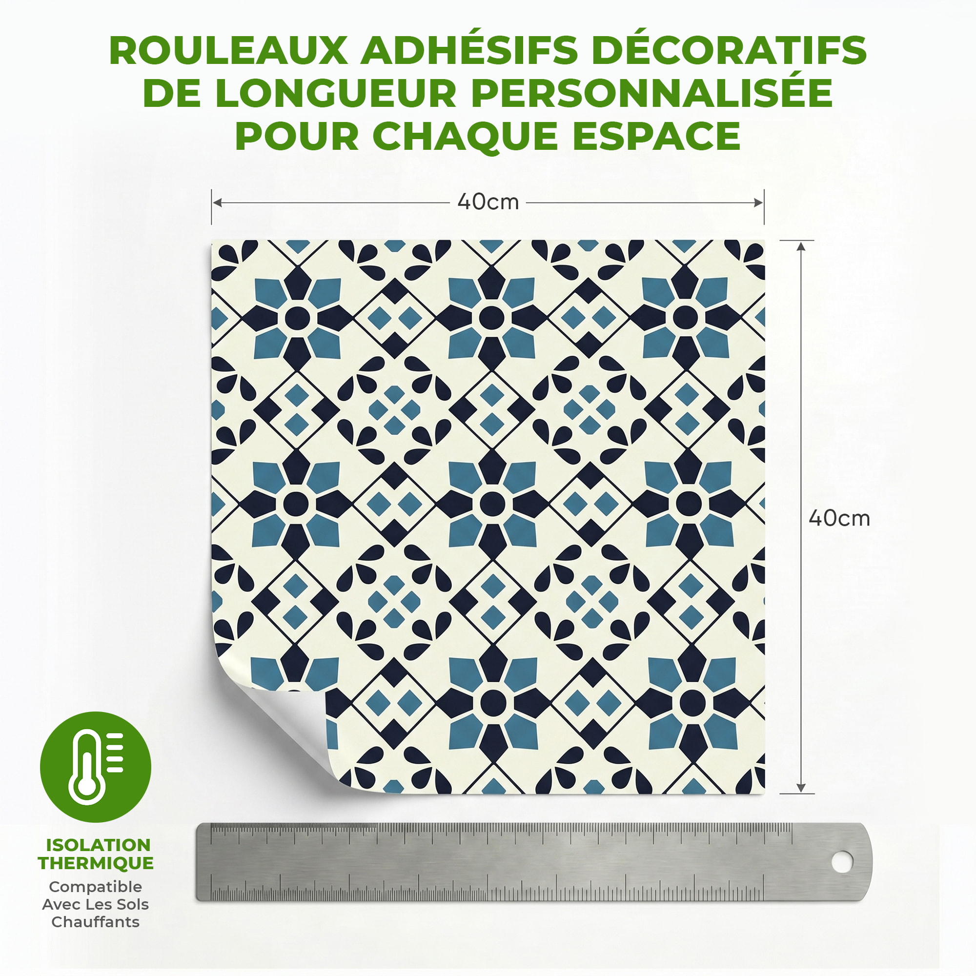 Sticker Sol avec laminat de Protection en Plastique Anti-dérapant | Stickers adhésif Sol - CARREAUX DE CIMENT SOL KARINA - 1 sticker