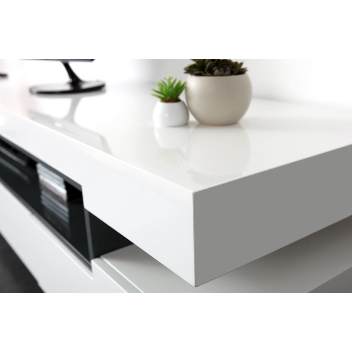 Meuble TV design blanc laqué brillant L200 cm LIVO