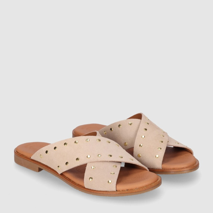 Sandalias de Serraje - Beig - Tacón: Bajo