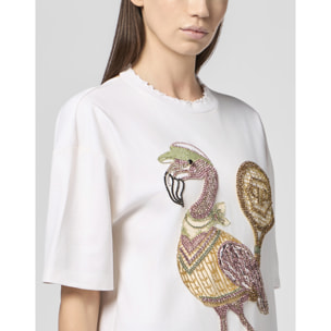 PHILIPP PLEIN Open Back Man Fit T-Shirt Flamingo Crystals