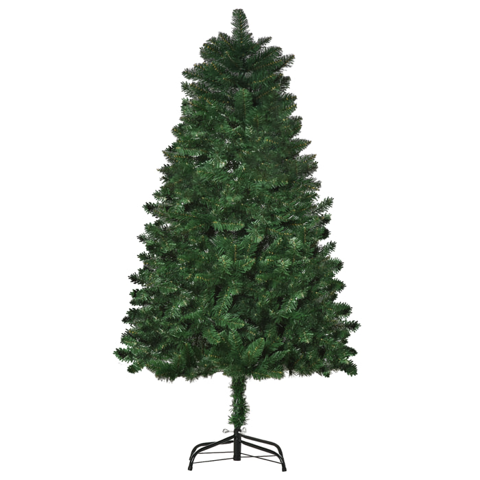 HOMCOM árbol de Navidad Artificial 150 cm Ignífugo con 454 Ramas con 2 Tipos de Puntas de PVC Base Plegable y Soporte de Acero Decoración Navideña de Interior Verde