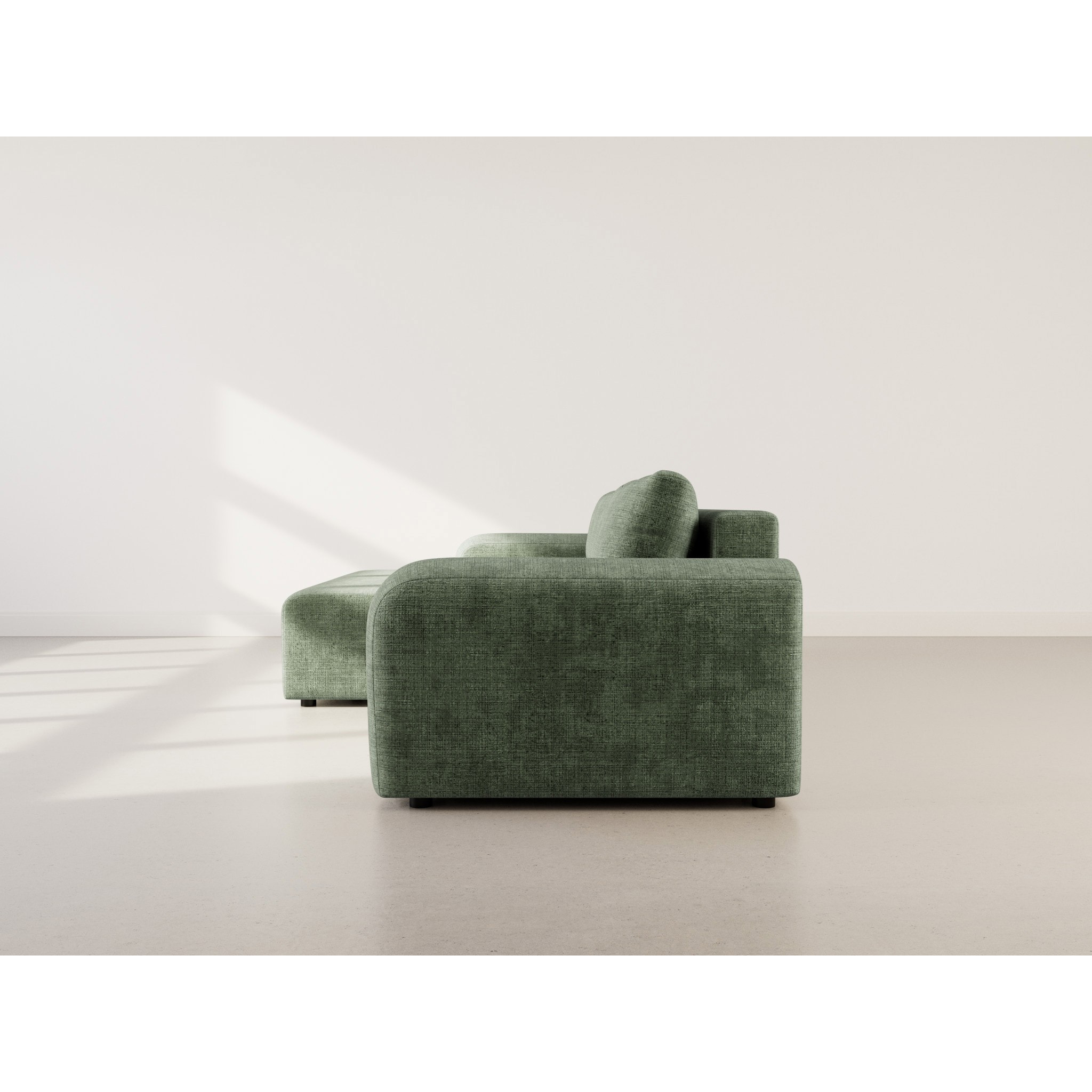 Rebecca - canapé d'angle gauche 4 places convertible avec coffre en velours texturé - Vert sauge