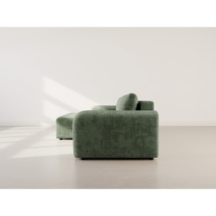 Rebecca - canapé d'angle gauche 4 places convertible avec coffre en velours texturé - Vert sauge