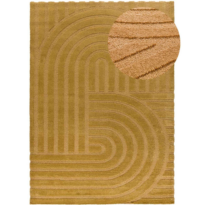 SNOWY Alfombra con relieve de estilo escandinavo en mostaza, varias medidas disponibles.