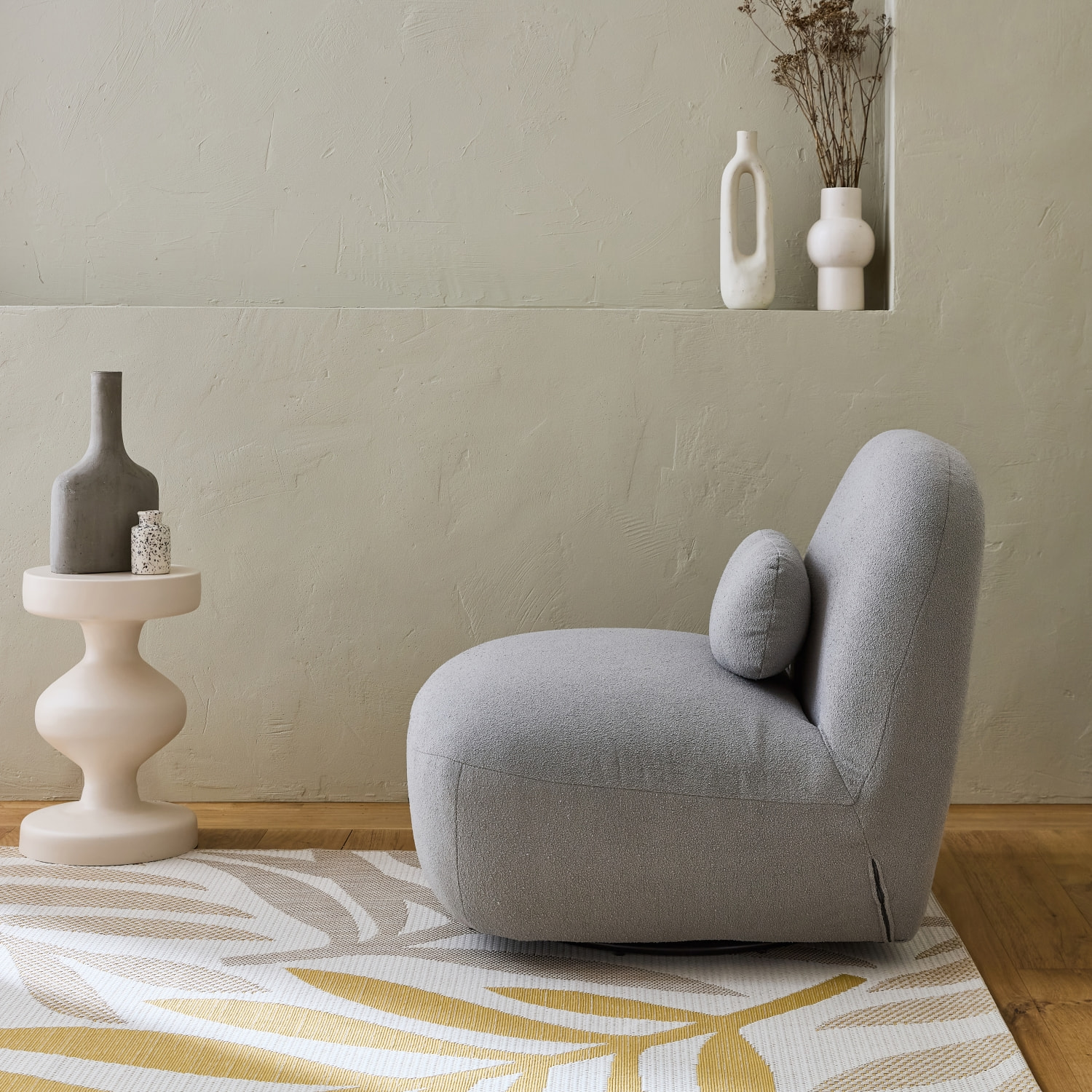 Tapis intérieur/extérieur motif végétal beige et moutarde BLOOM