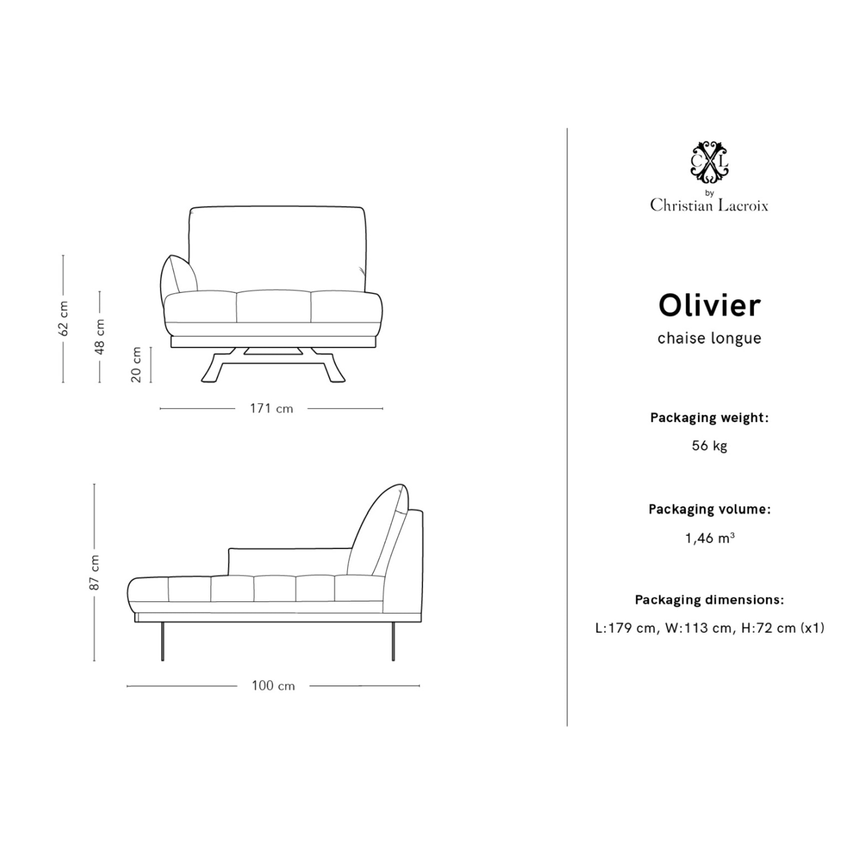 Méridienne gauche "Olivier" en tissu structurel vert