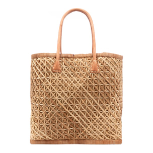 Zavattarello borsa a spalla donna. Realizzata in rafia e tessuto, con manici in pelle.