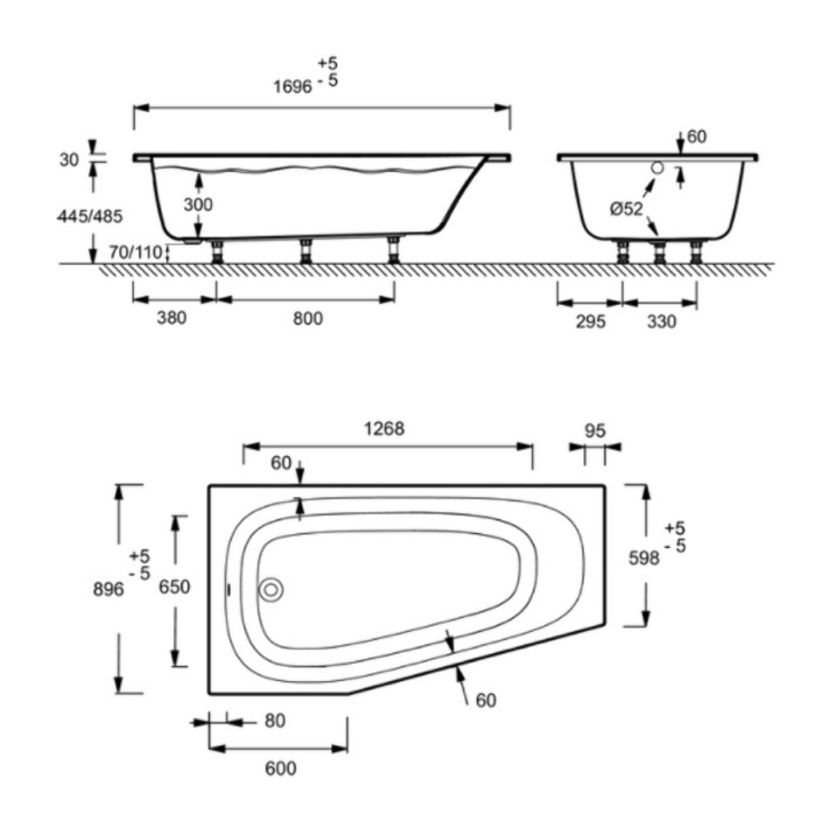 Pack baignoire bain douche 170 x 90 Bastille vidage à gauche blanc brillant + tablier en niche