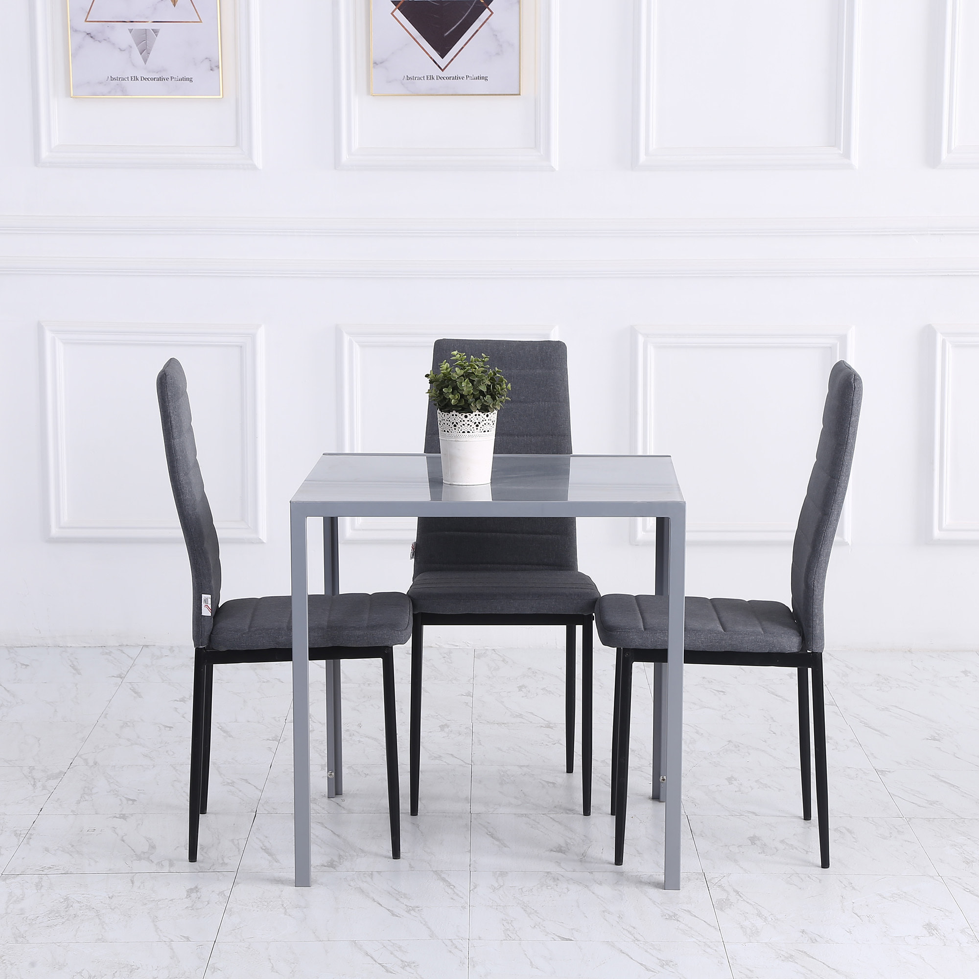 HOMCOM Mesa de Comedor de Cristal Mesa de Cocina Salón Cuadrada para 4 Personas con Patas de Metal 75x75x75 cm Gris