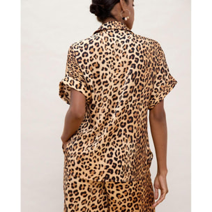 Camicia a maniche corte con nodo e stampa animalier