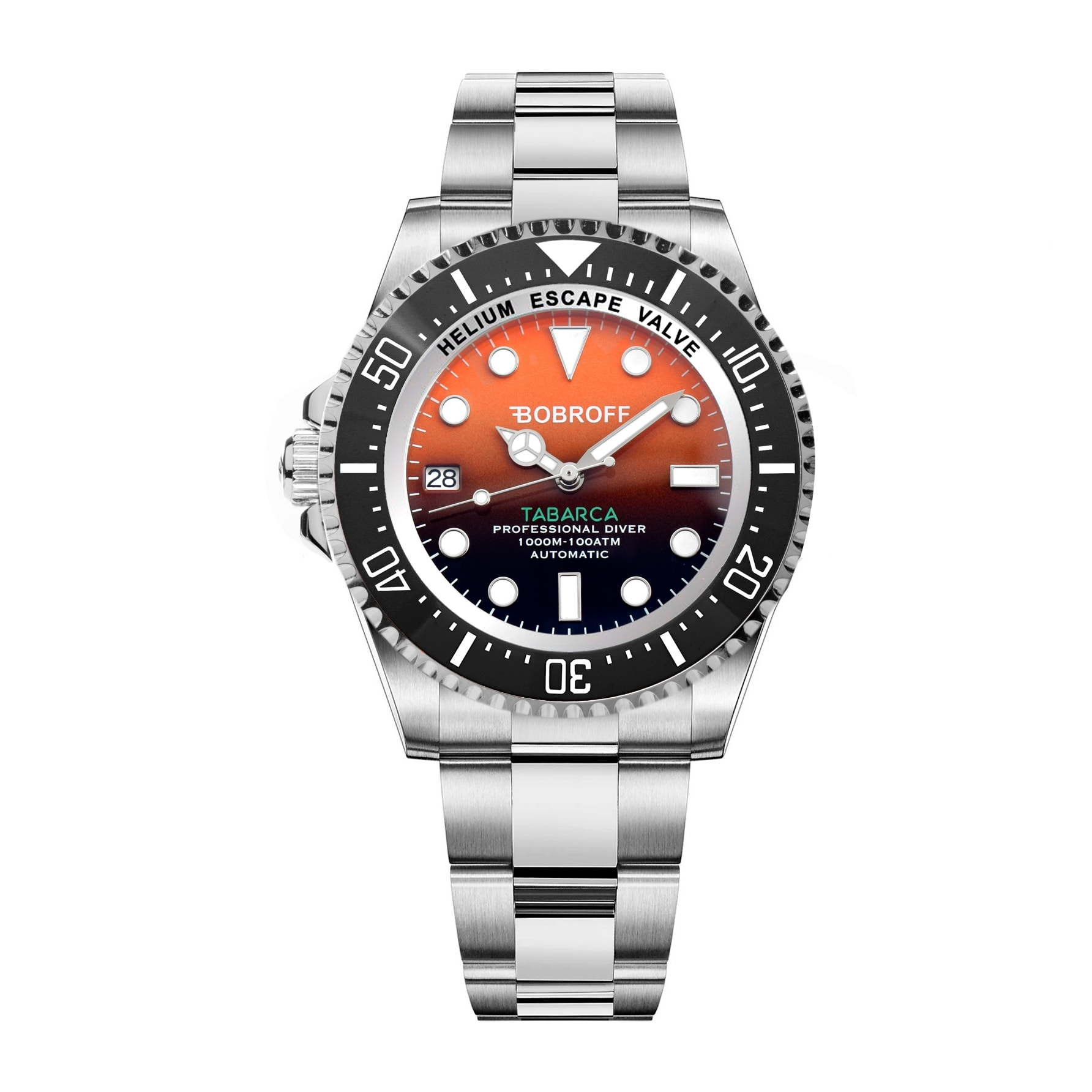 Bobroff - Reloj de hombre automatico diver profesional de buceo, 1000 m, Naranja, 44MM, valvula de helio BF0004i