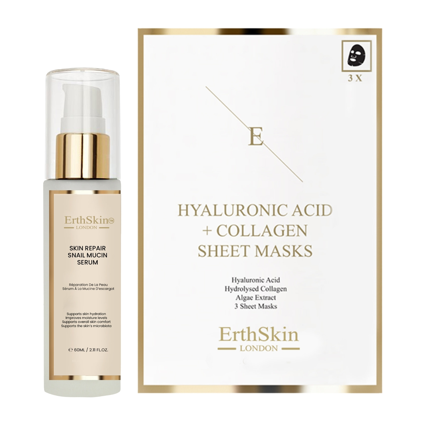 Set de sérum reparador de caracol y mascarilla de colágeno para la piel