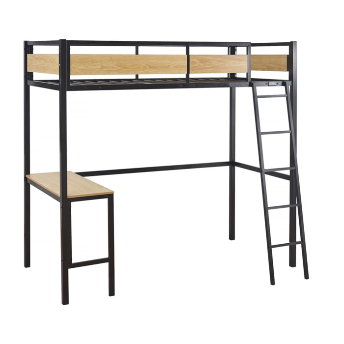 Lit mezzanine avec bureau "Ethan" - 90 x 190 cm - Noir