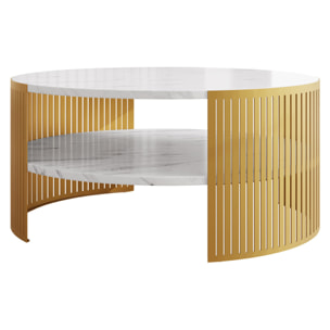 Cruz - table basse - effet marbre blanc et doré - 75 cm - Blanc / Doré