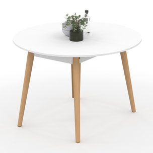 Table à manger ronde extensible Stacy bois et blanc Ø110-150cm