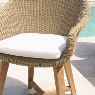 KALLY - Lot de 2 fauteuils jardin rotin synthétique et coussin pieds croisés