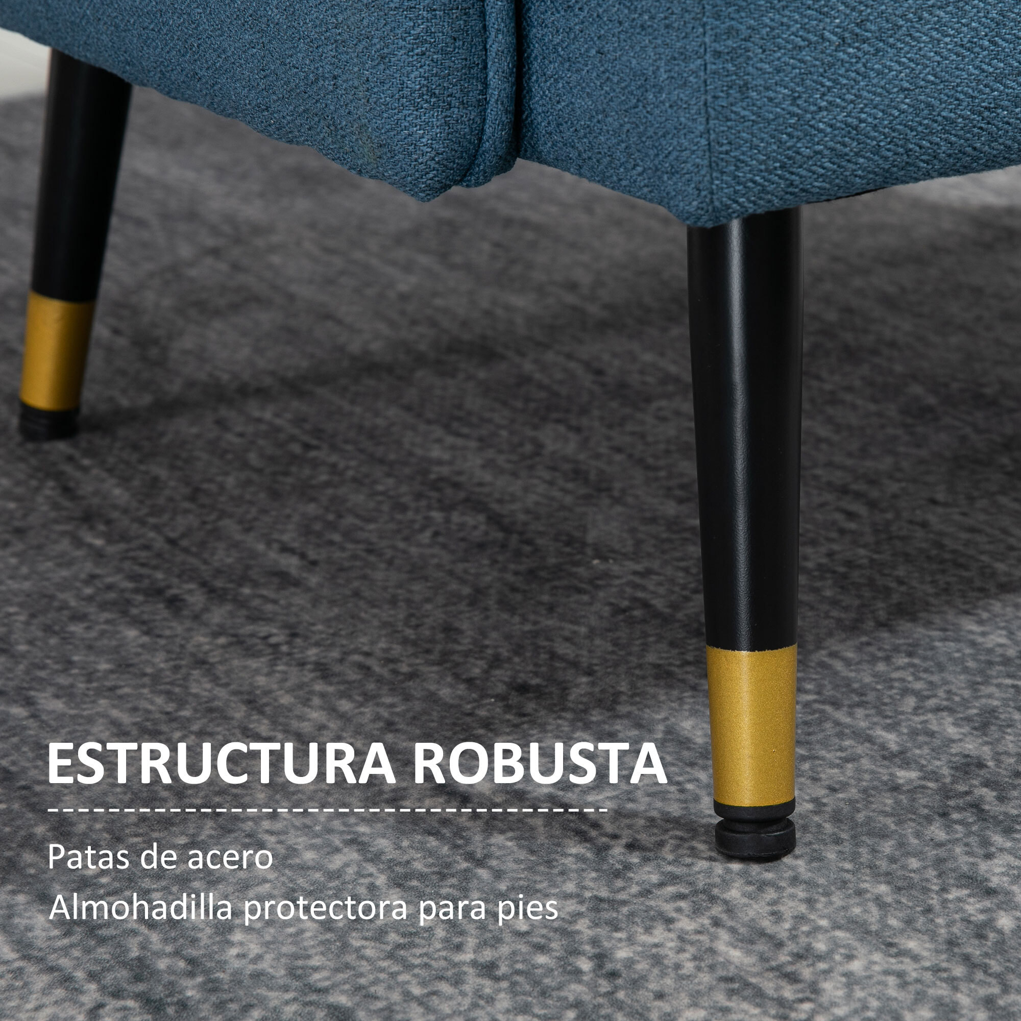 Butaca de Salón Sillón Relax con Reposabrazos Asiento Acolchado y Patas de Acero Sofá Individual de Moderno para Dormitorio 76x68x80 cm Azul Oscuro