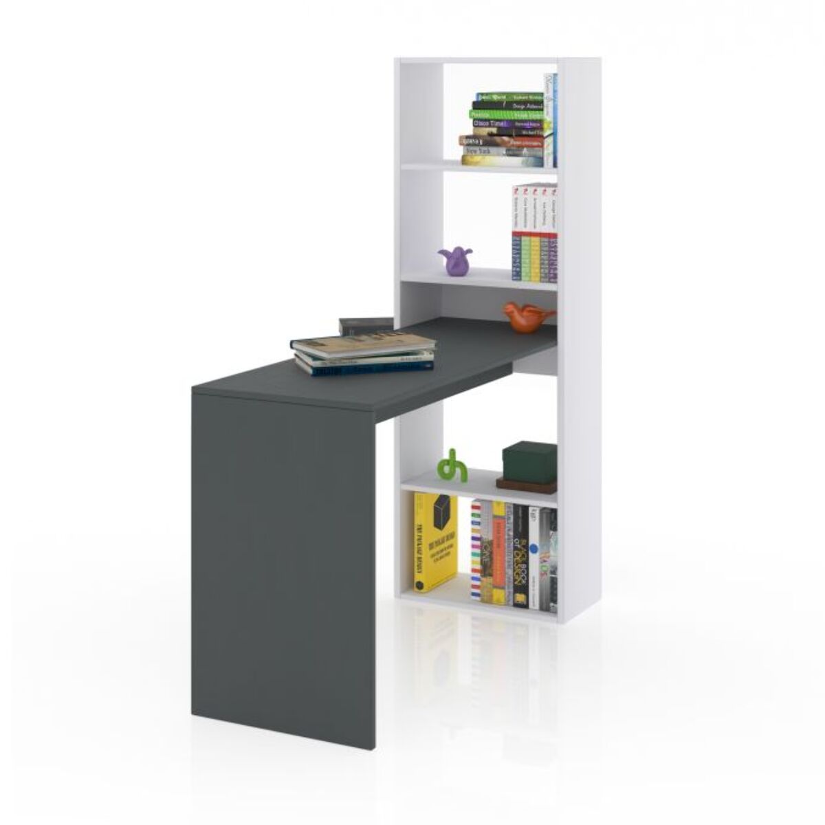 Mesa de escritorio con estantería Cosmic Blanco Artik (Blanco Mate) - Gris Antracita