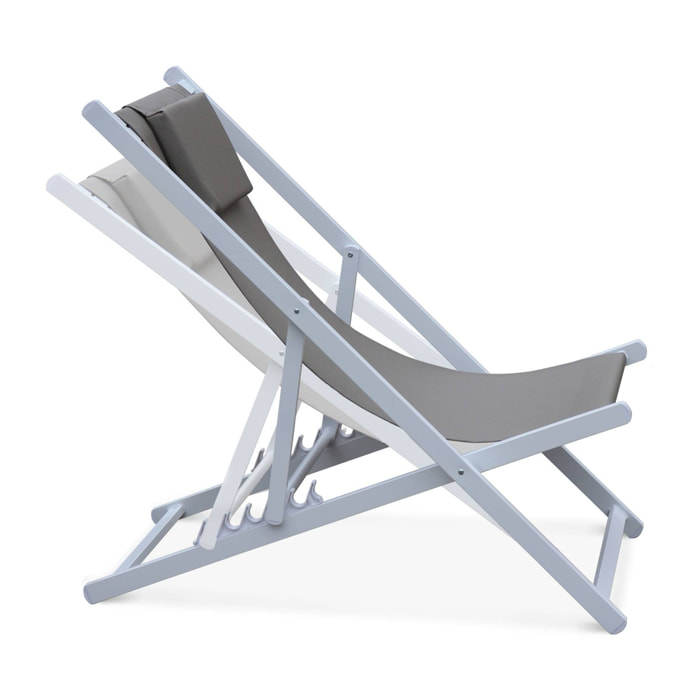 Lot de 2 bains de soleil - Gaia taupe - en aluminium blanc et textilene taupe avec coussin repose tête. chilienne