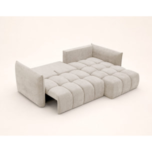 Ambroise - Canapé d'angle droit 4 places convertible avec coffre en velours texturé - Beige