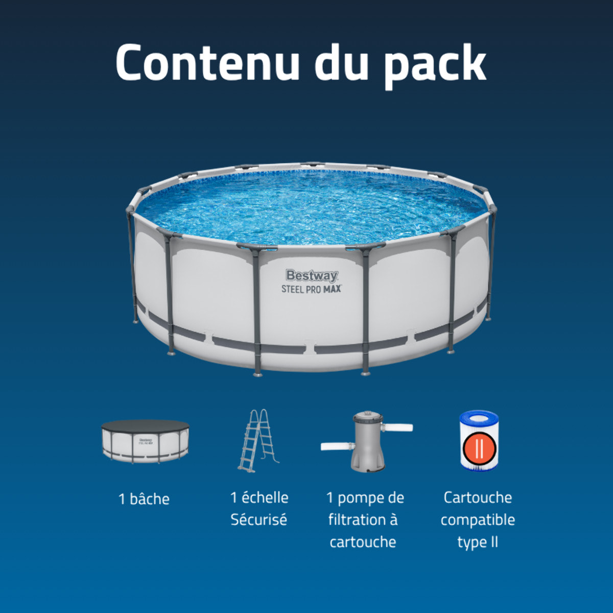 Bestway Piscine hors sol tubulaire ronde Bestway Steel Pro Max 488 x 122 cm gris clair