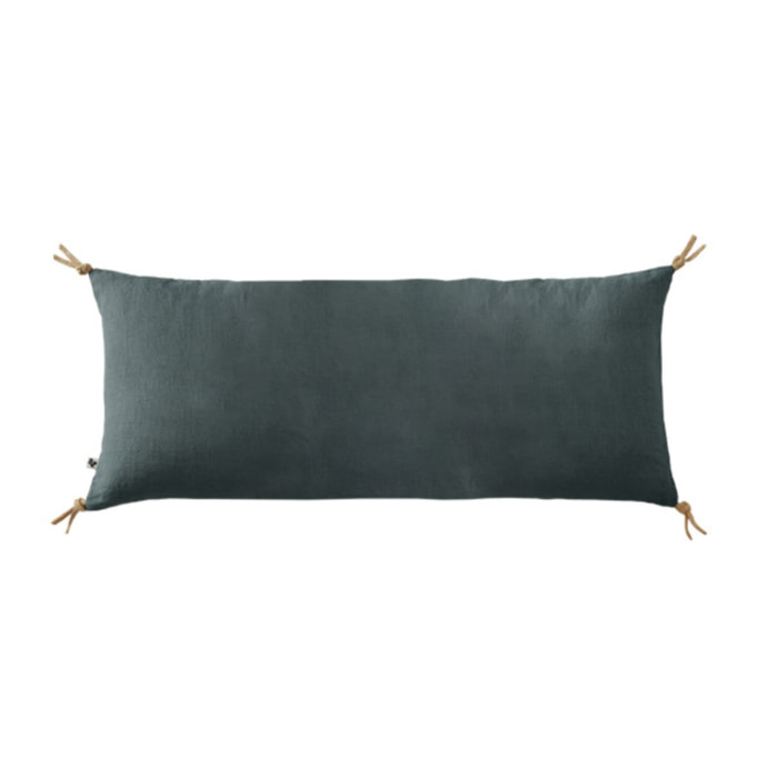 Coussin 55 x 110 cm en lin lavé avec 4 nouettes en jute - SOLINE