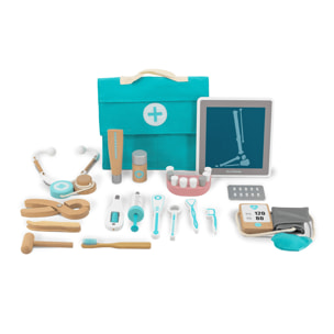 maletín de doctor MEDIKID con accesorios de madera para niños