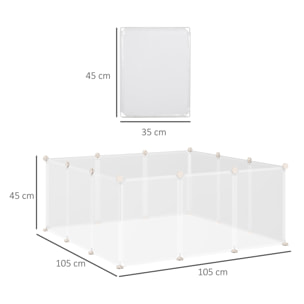 Cage parc enclos modulable petits animaux - dim. 105L x 105l x 45H cm - 12 panneaux résine PP opaque