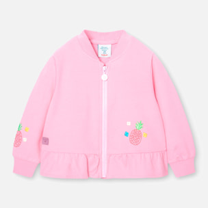 Chaqueta de felpa niÃ±a, algodÃ³n estampada, rosa, mangas