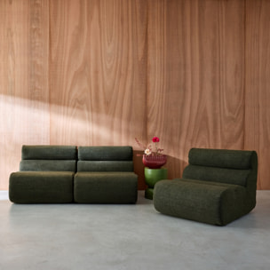 Lot de 3 chauffeuses bouclette texturée kaki 1 place - L 81 x P 99 x H 75cm - Nova