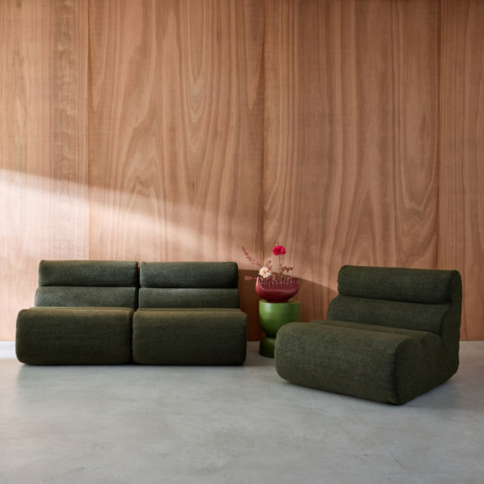 Lot de 3 chauffeuses bouclette texturée kaki 1 place - L 81 x P 99 x H 75cm - Nova