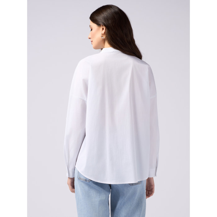 Oltre - Camicia in popeline con applicazione floreale - Bianco