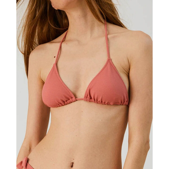 Top de bikini triangular de cortina en tejido piqué