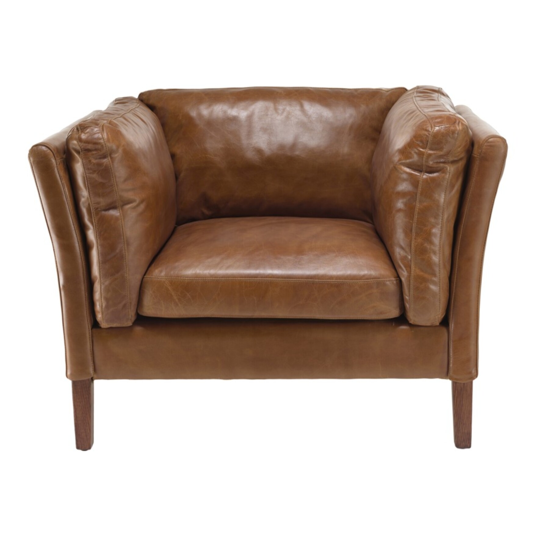 GASTON - Fauteuil marron MILANO vintage cuir 1 place pieds bois