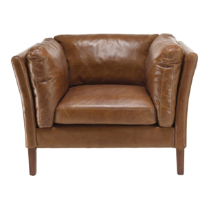 GASTON - Fauteuil marron MILANO vintage cuir 1 place pieds bois