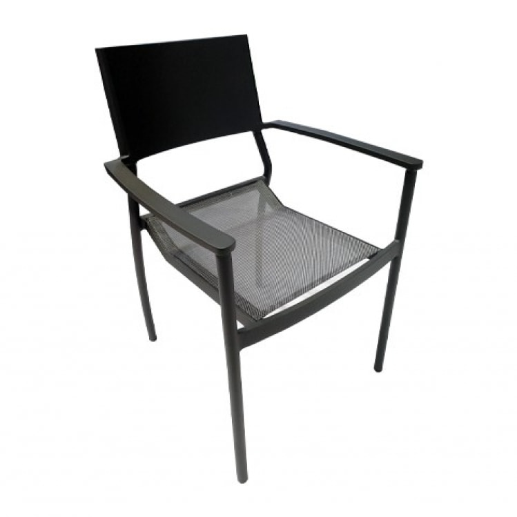 Chaise de jardin en métal et textilène noir - OLAND