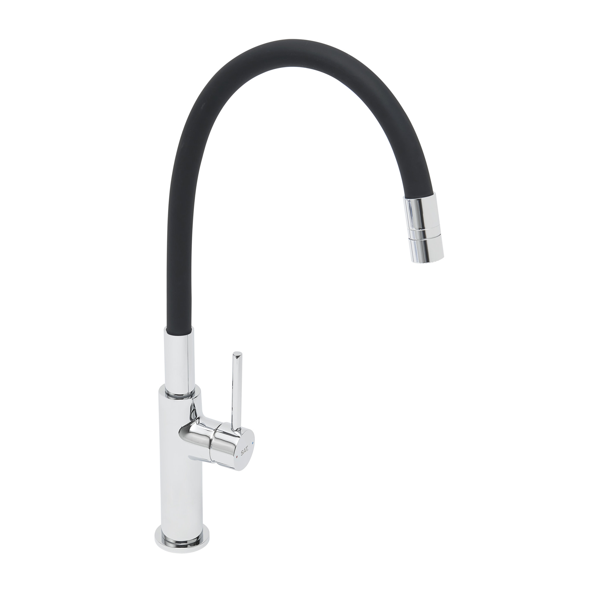 Mitigeur pour évier de cuisine, bec flexible en silicone, aérateur Neoperl®, cartouche en céramique, noir/chrome (SATBSD290C)