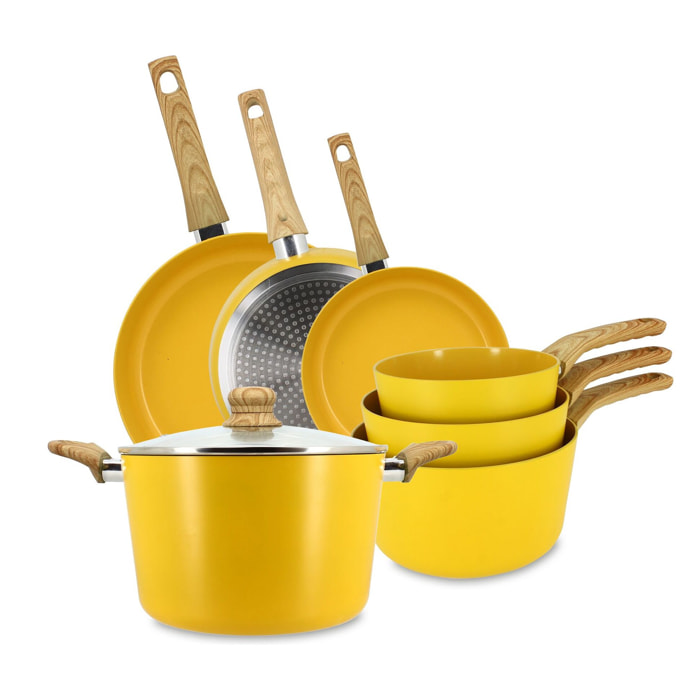 Batterie de cuisine 7 pièces céramique jaune - tous feux SAFRAN