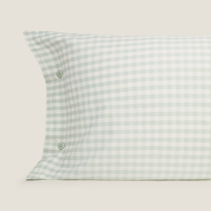 Funda almohada algodón cuadros vichy Kimcuad color agua marina