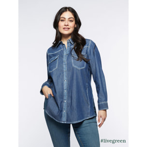 Fiorella Rubino - Camicia lunga in chambray - Blu