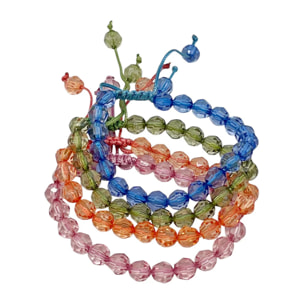 Pack 4 pulseras bolas facetadas con cierre nudo cobra corredizo