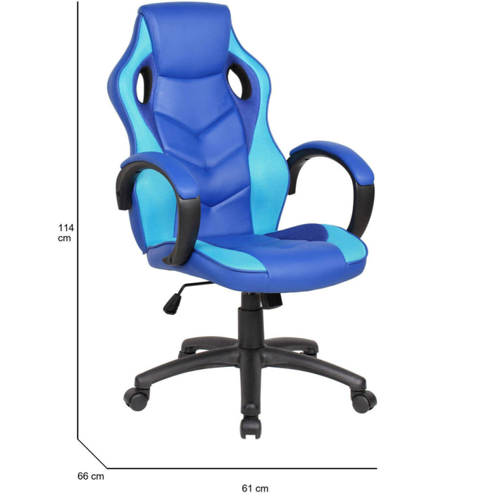 Sedia da gaming Caloundra, Poltrona da gaming adulto, Sedia da scrivania, 66x61h104/114 cm, Blu e Azzurro