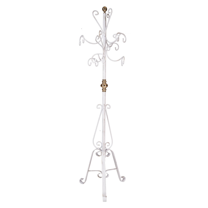 Práctico perchero de metal para entrada, Perchero clásico, Made In Italy, Hombrecito con paragüero, Hombre muerto, 50x50h190 cm, Color blanco