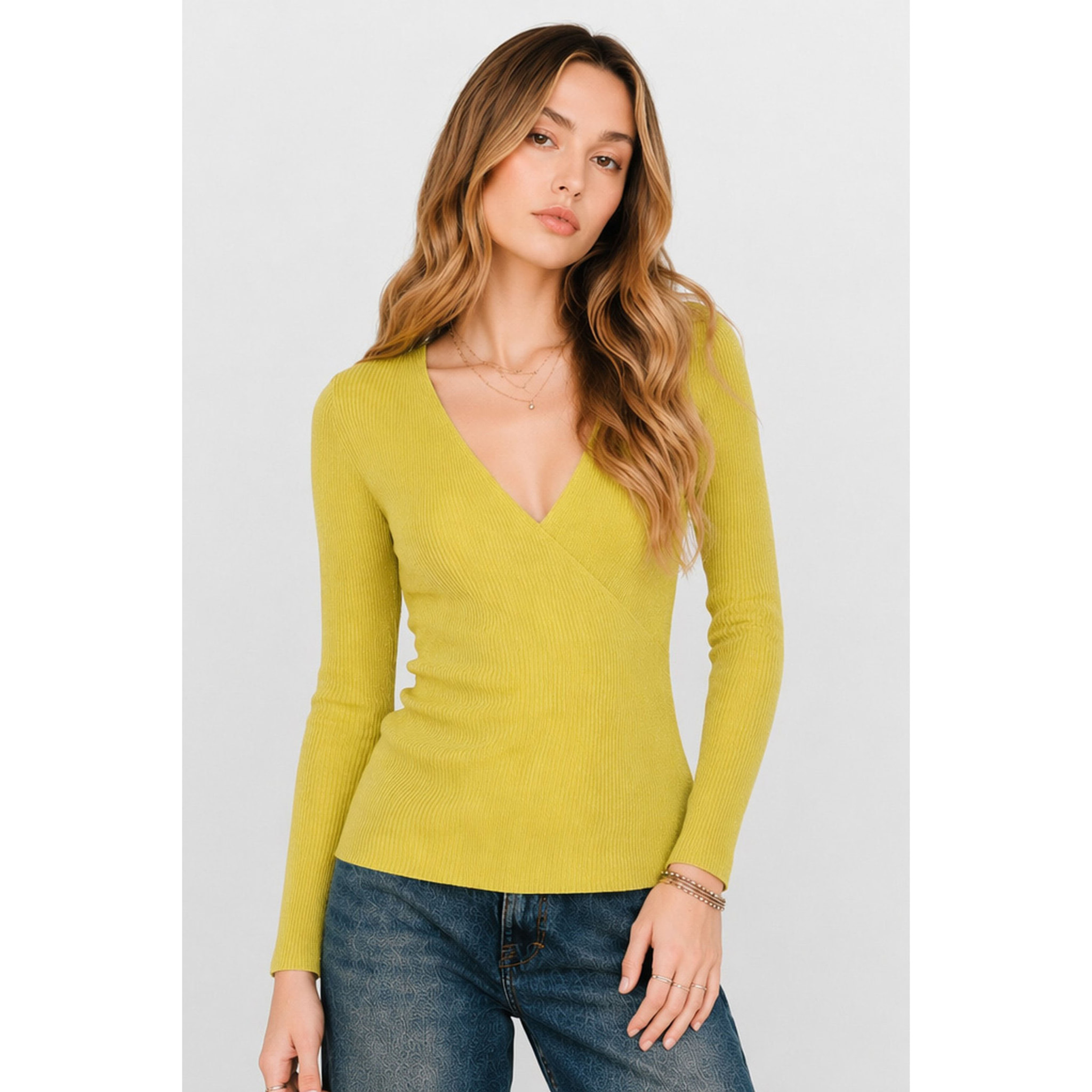 Kocca - Maglia a maniche lunghe in viscosa a coste con scollo a V Donna