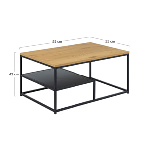 Salida - table basse - effet bois et métal noir - 90 cm - Bois / Noir