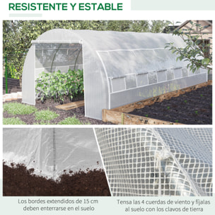 Invernadero de Túnel de Jardín 6x3x2 m con Puerta y 12 Ventanas Enrollables de Polietileno 140 g/m² y Acero Galvanizado para Cultivos Plantas Flores Blanco